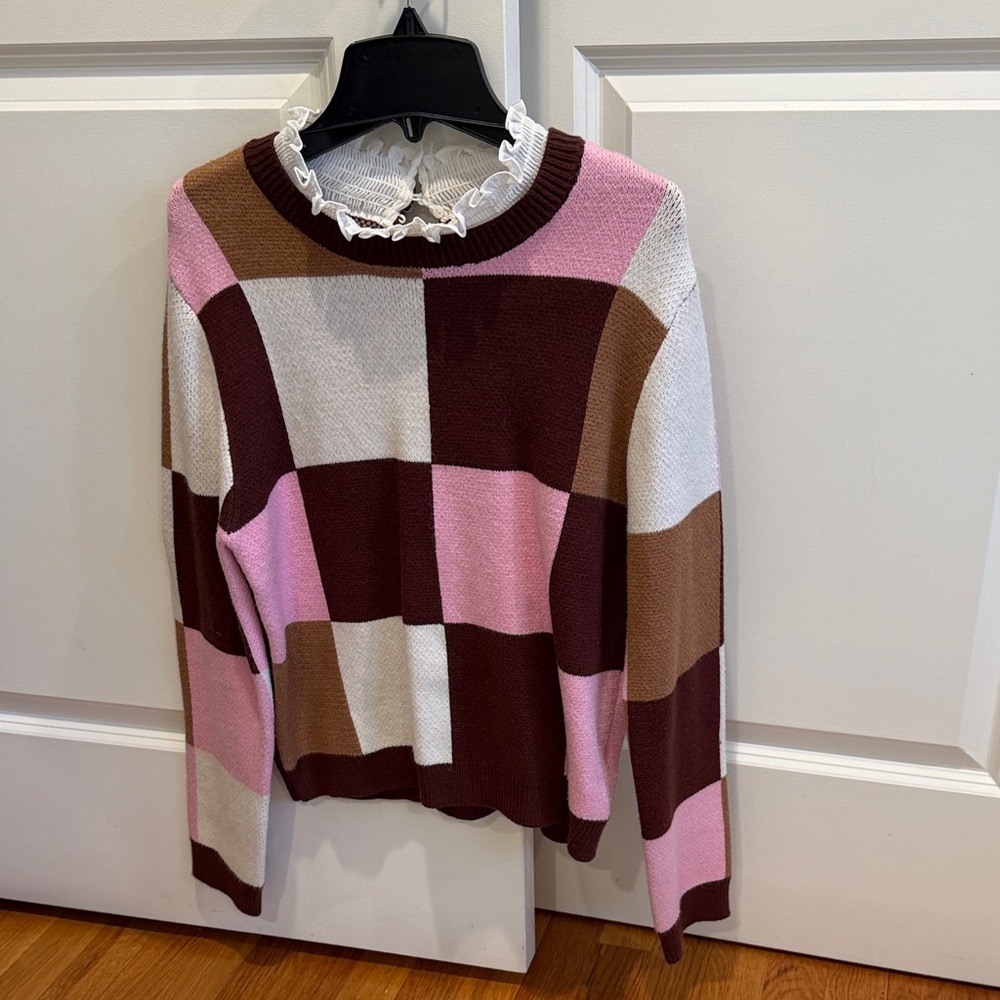 Anthropologie Sweater Twofer - Pink, Brown, White, worn 1x, small